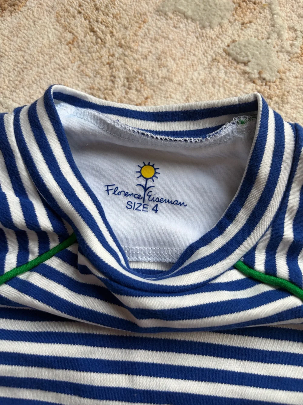 Florence Eiseman Striped Sports Flower Appliqué Long Sleeve Peplum Tunic Top